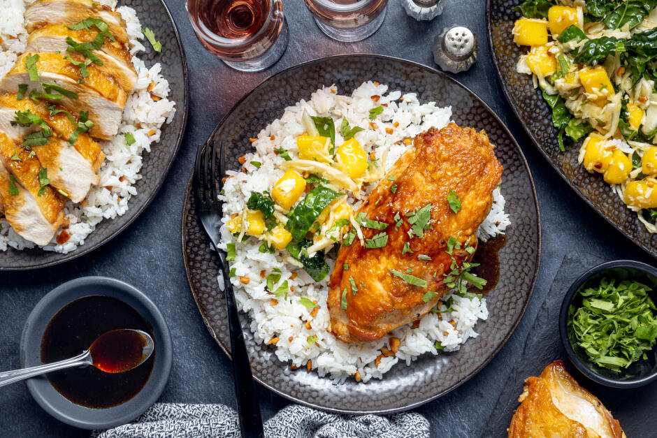 Poulet biologique rôti à la sauce soya sucrée