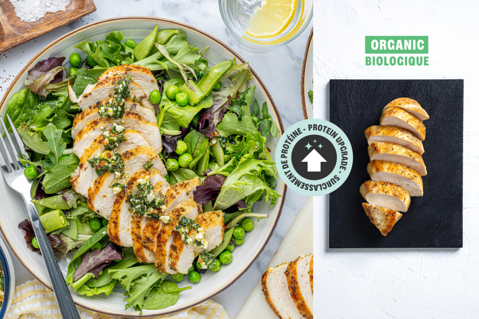Surclassement de protéine | Salade verte estivale aux poitrines de poulet BIO