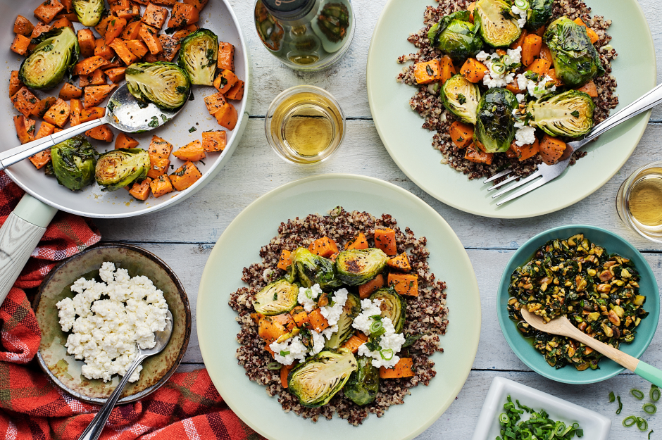 Honey-Glazed Sweet Potatoes & Charred Brussels Sprouts