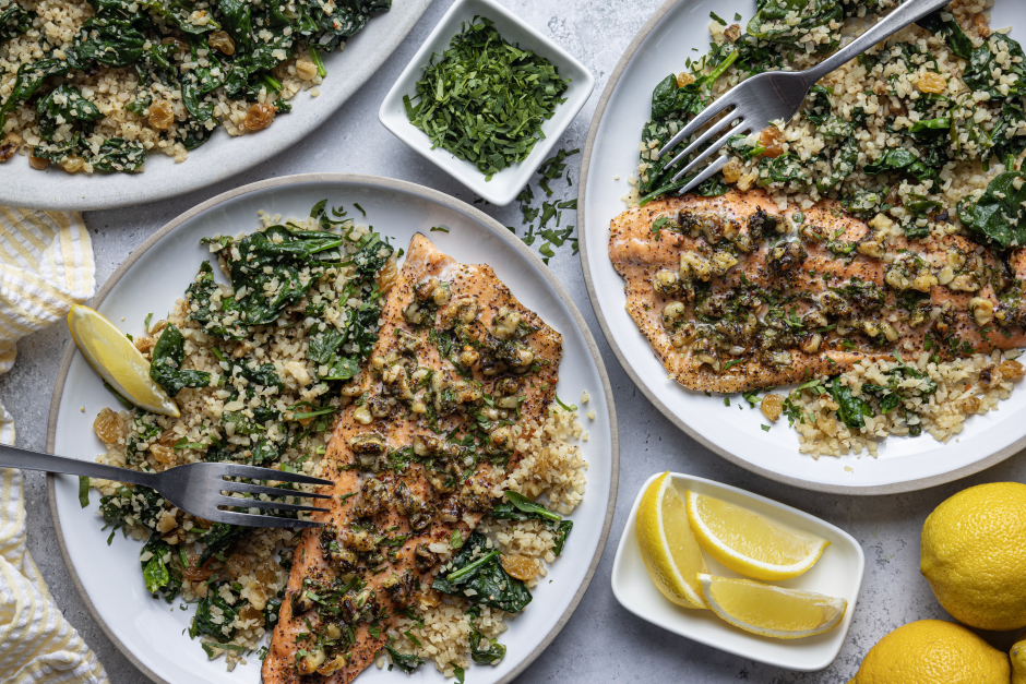 Calorie-Wise: Quick Baked Trout with Minty Walnut Topping