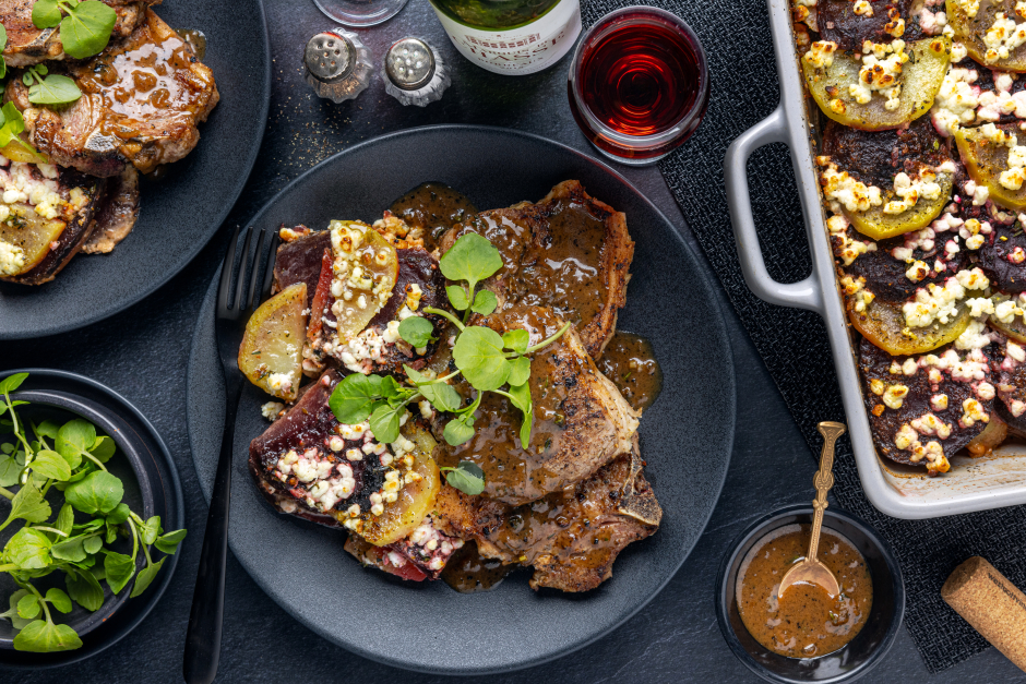 Seared Grass-Fed T-Bone Lamb Chops & Fresh Watercress Garnish