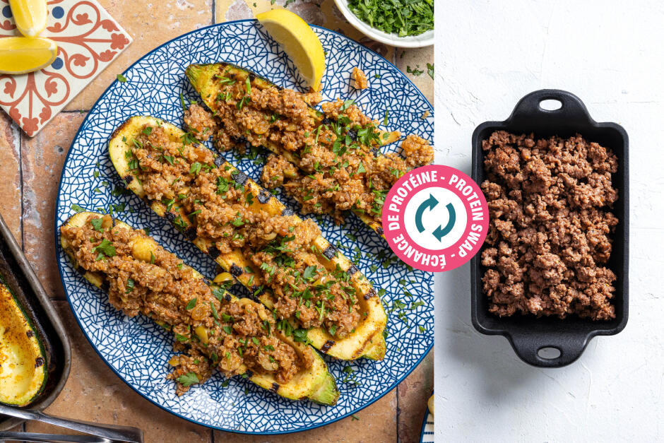 Échange de protéine | Zucchinis grillés farcis style picadillo