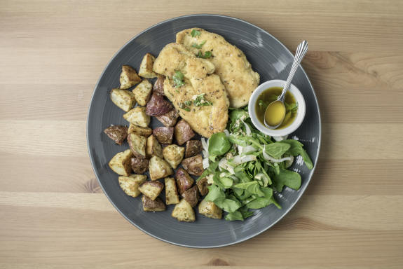 PolentaCrusted Chicken Breasts with EndiveSpinach Salad HoneyHerb Dressing PolentaCrusted Chicken Breasts with EndiveSpinach Salad HoneyHerb Dressing