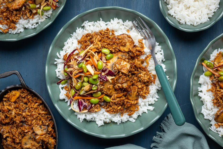 Quick Tofu-Mushroom Bibimbap