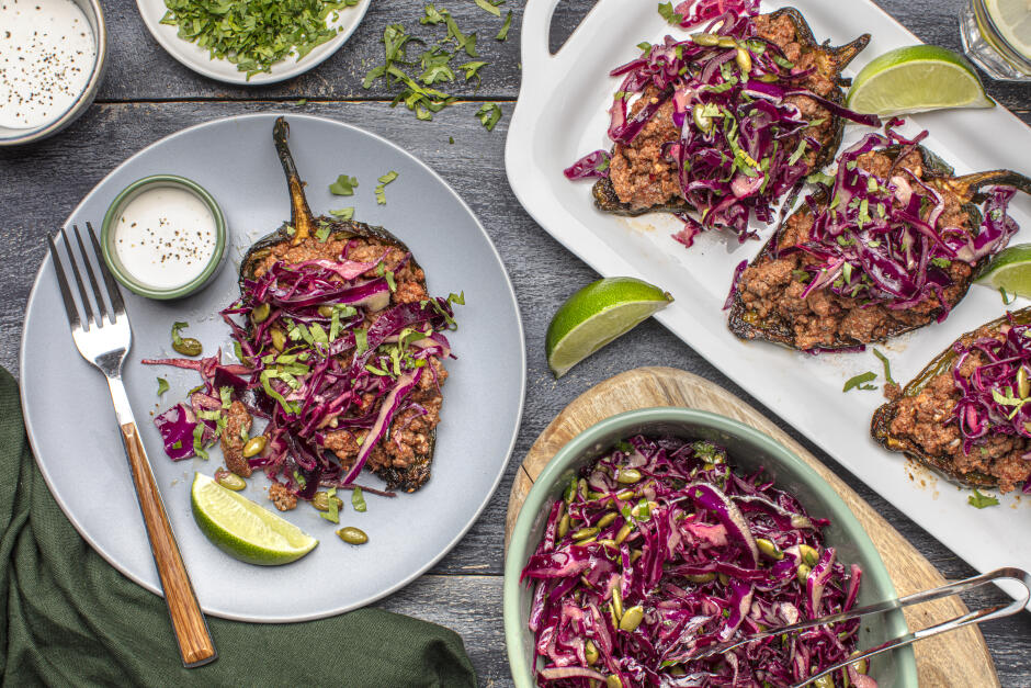 Mexican Beef-Stuffed Poblanos