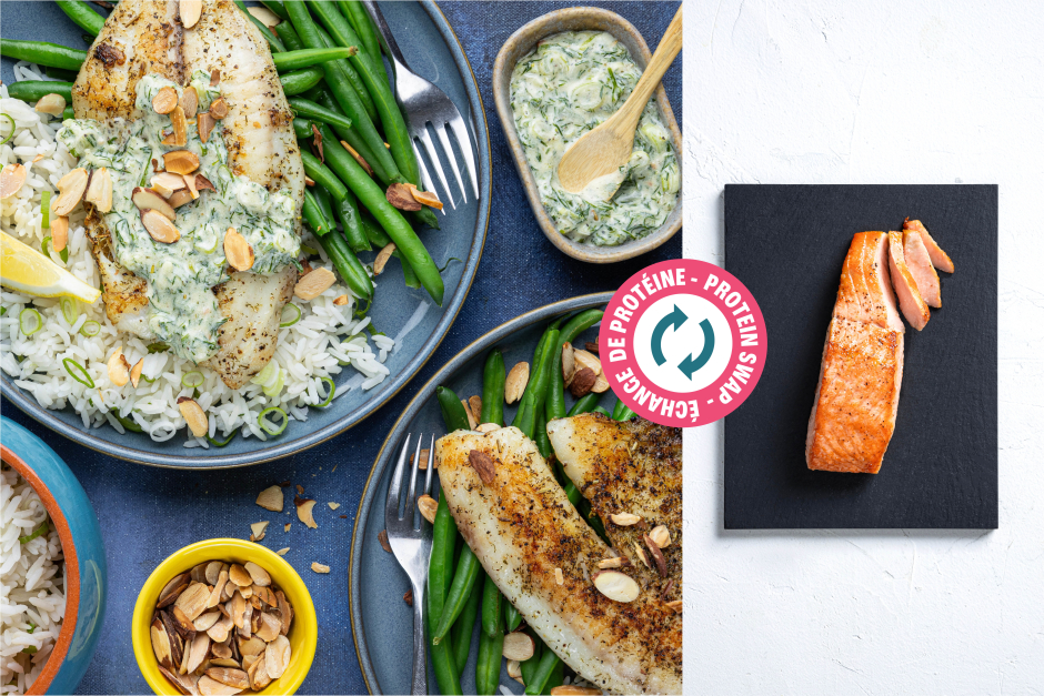 Échange de protéine | Saumon poêlé avec sauce déesse verte