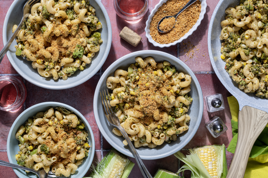 Cavatappis au cheddar blanc, maïs et brocolis