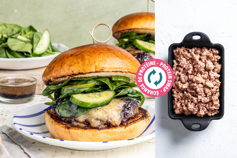 Protein Swap | Cheesy Caramelized Onion Pork Burgers