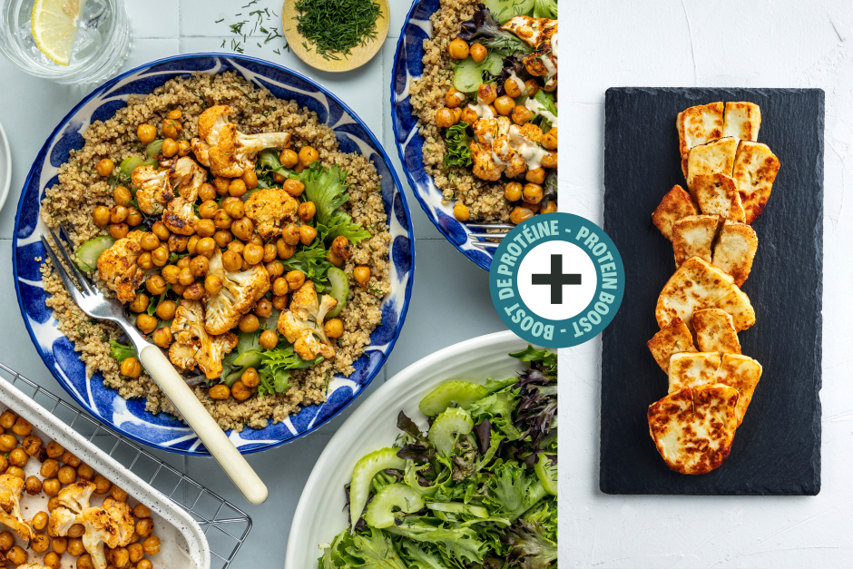 Protein Boost | Spicy Halloumi, Roasted Chickpea & Cauliflower Buffalo Bowls