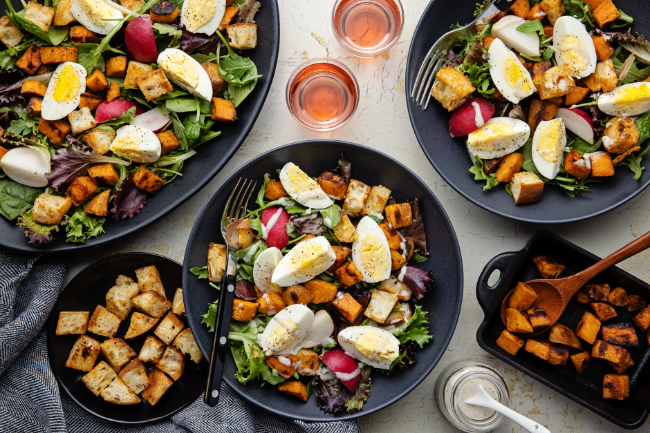 Roasted Sweet Potato Bowls with Hard-Boiled Eggs