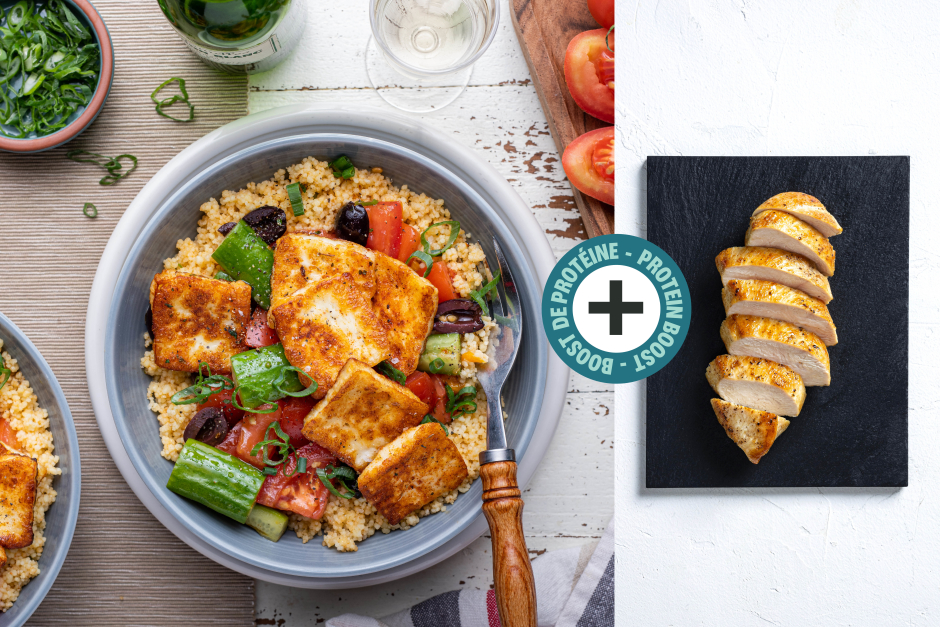 Boost de protéines | Bols d’halloumi poêlé avec poulet
