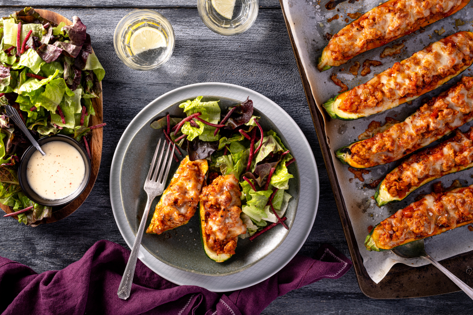 Keto: Pork Bolognese Stuffed Zucchini Boats