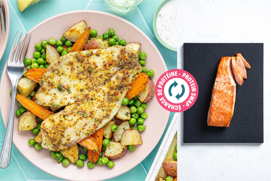 Protein Swap | Salmon Traybake with Tarragon-Mustard Dip