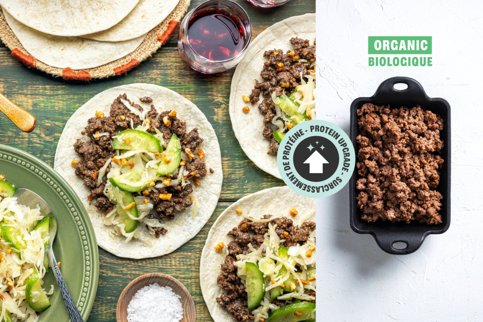 Surclassement de protéine | Tacos au bœuf haché BIO et à la citronnelle style thaï
