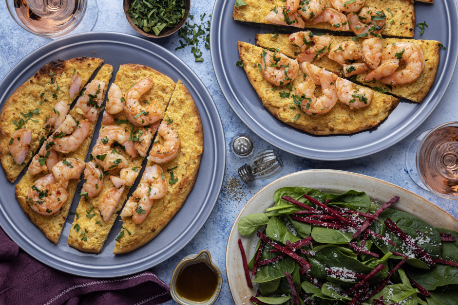 Garlic Shrimp Naan Pizzas