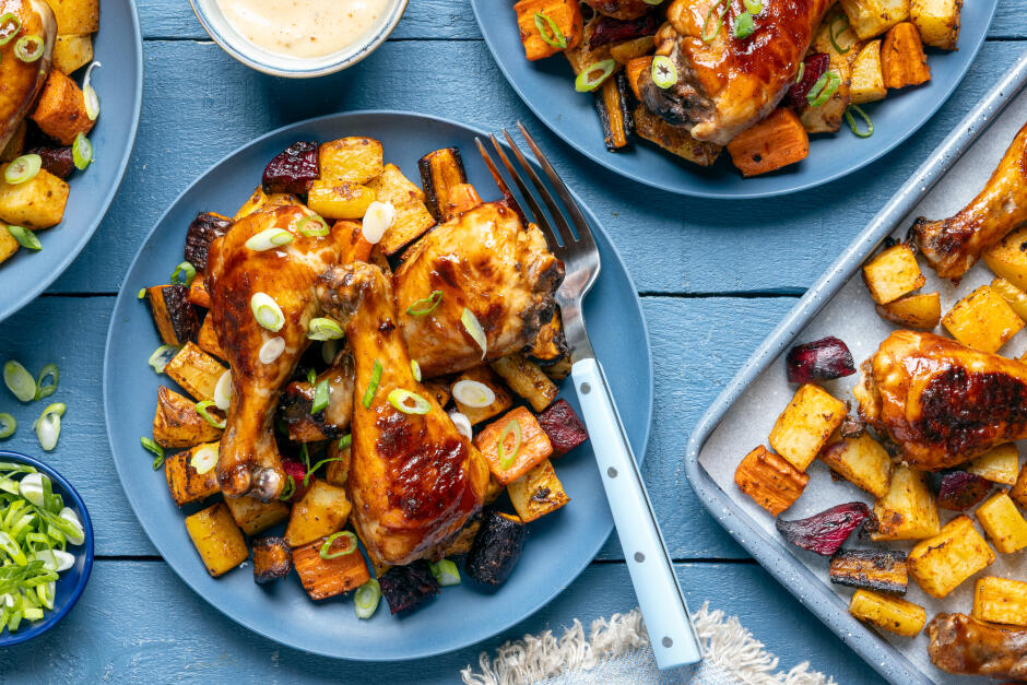 BBQ-Glazed Chicken Drumstick Traybake