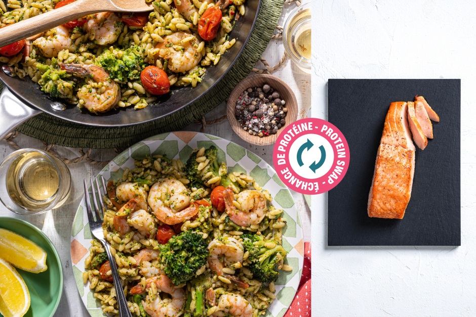 Protein Swap | Speedy Lemony Salmon & Basil Pesto Orzo