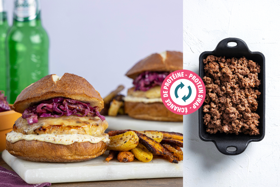 Protein Swap | German-Style Beef Cheeseburgers on Pretzel Buns
