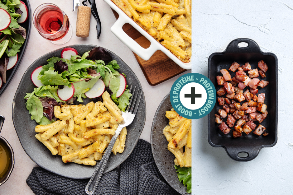 Boost de protéines | Mac’n cheese au cheddar vieilli avec pancetta