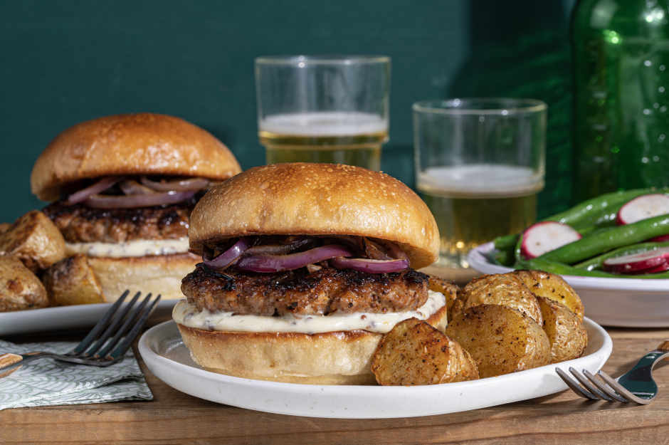 Juicy Pork Burgers with Mustard Mayo