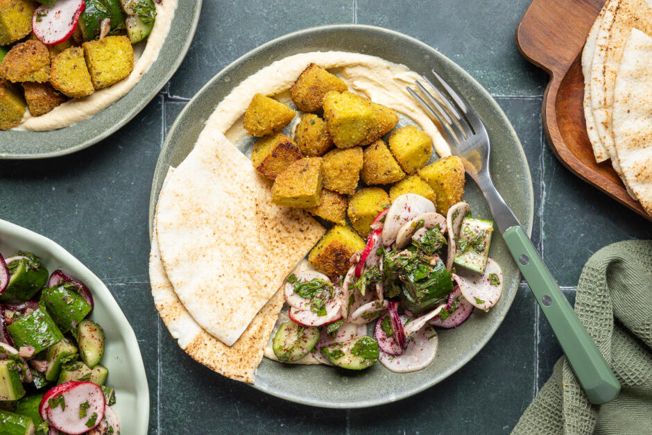 Quick Crispy Falafels over Hummus