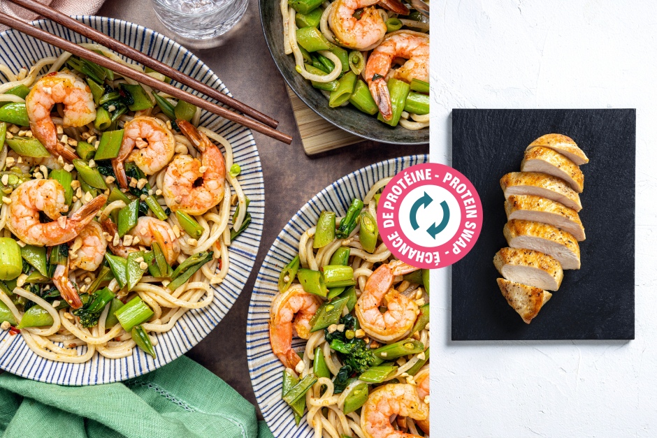 Protein Swap | Quick Thai-Style Chicken & Yu Choy Noodles