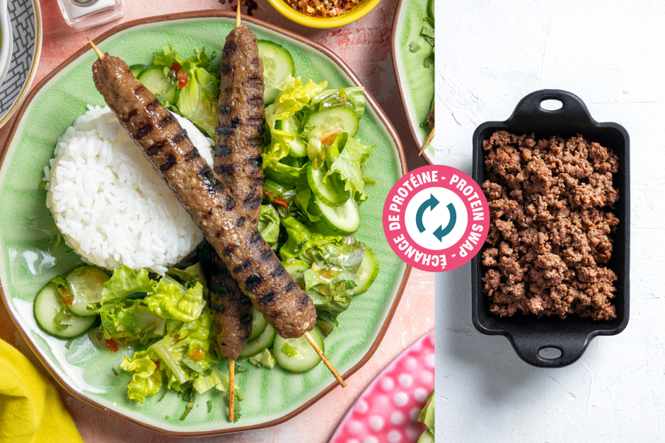 Échange de protéine | Brochettes de larb de bœuf haché grillé