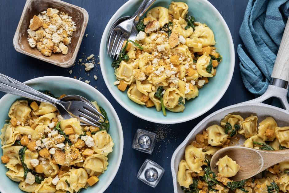 10-Minute Creamy Squash & Greens Cheese Tortellini