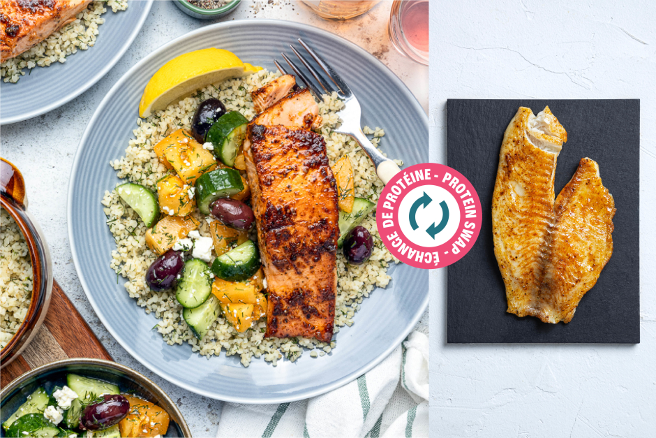 Protein Swap | Honeyed Tilapia Greek Salad Bowls