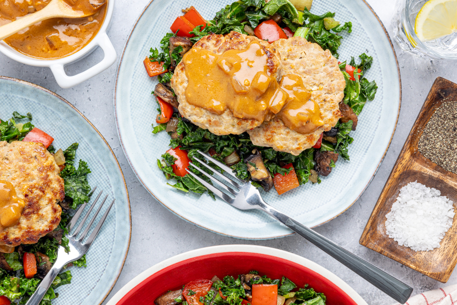 Seared Pork Patties with Dijon-Onion Sauce