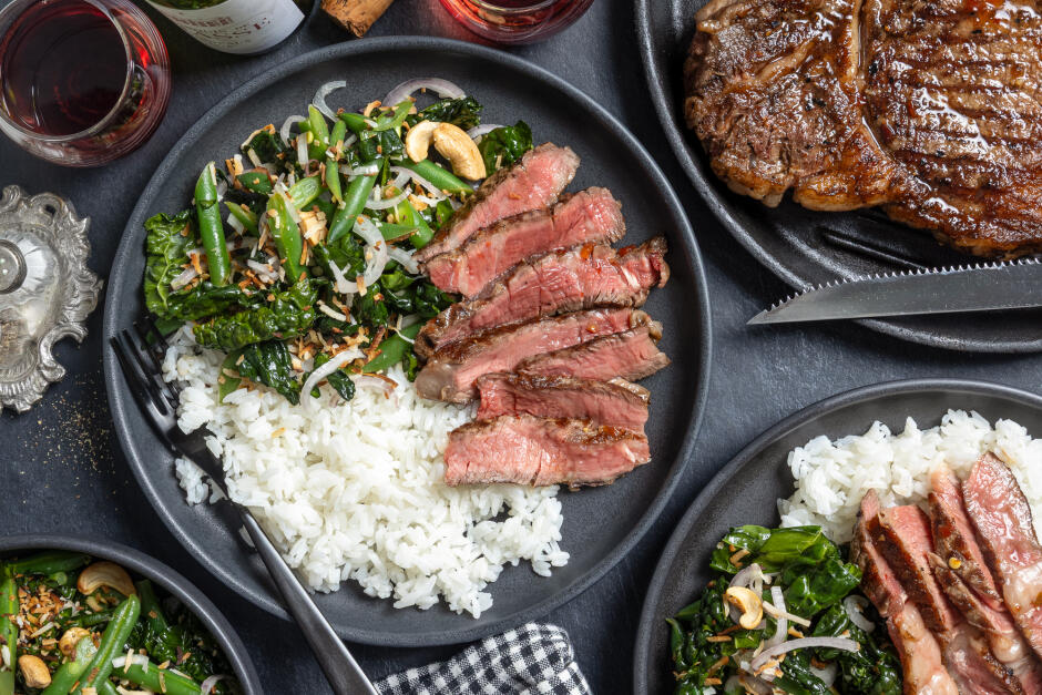 Entrecôte de boeuf nourri à l'herbe grillé au sambal piquant
