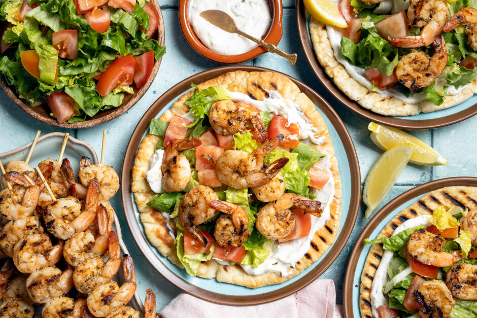 Pita souvlaki aux crevettes