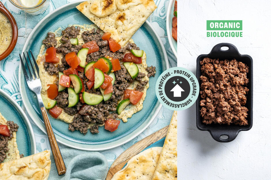 Surclassement de protéine | Assiettes de hummus et bœuf BIO au zaatar