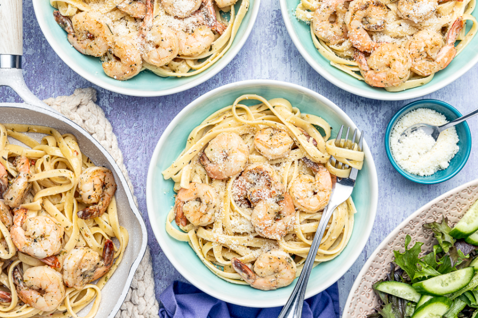 Fettucines Alfredo aux crevettes