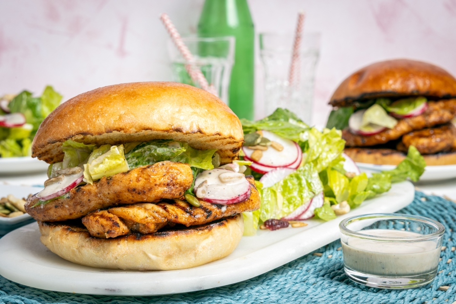 BBQ Maple-Glazed Chicken Caesar Burgers