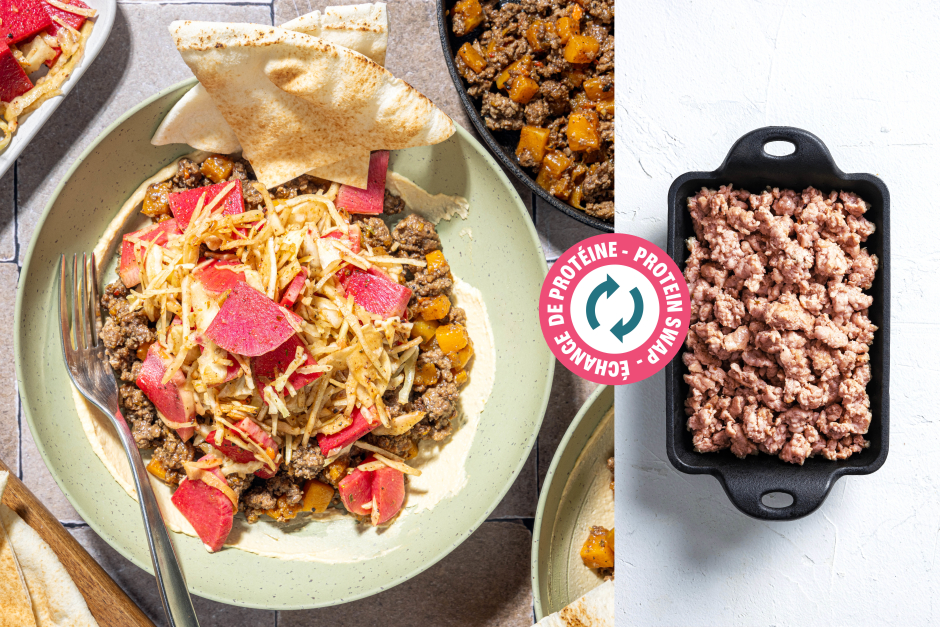 Protein Swap | Ground Pork & Squash Hummus Mezze