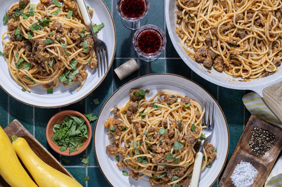Fast Ground Beef & Yellow Zucchini Spaghetti