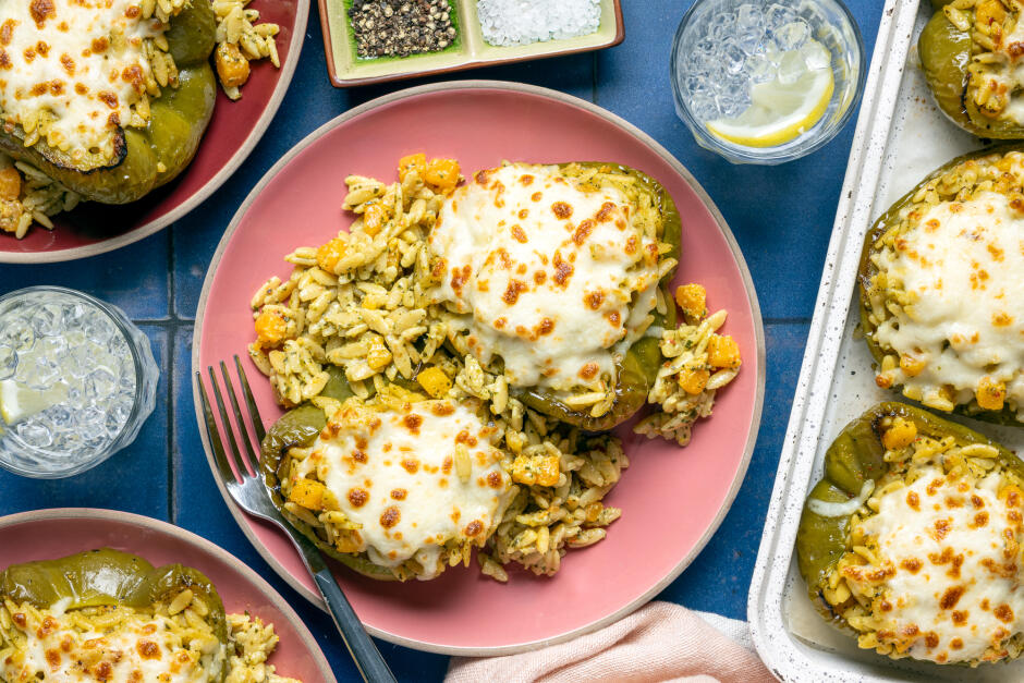 Poivrons farcis à l’orzo crémeux et fromagé