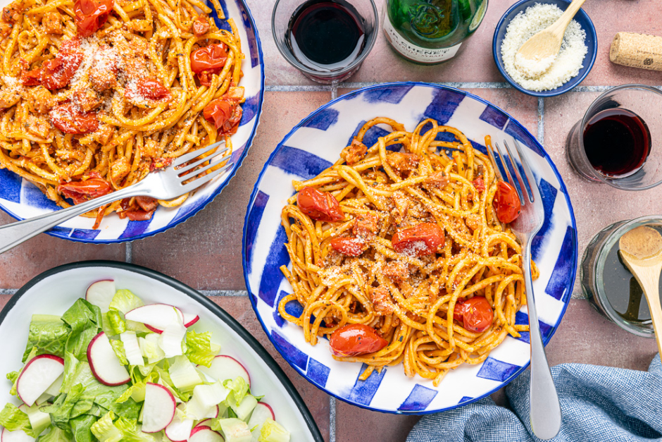 Bucatinis all’amatriciana épicée avec pancetta