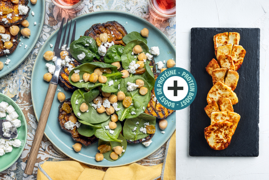 Protein Boost | Moroccan Halloumi, Chickpea & Honey-Glazed Grilled Eggplant Salad