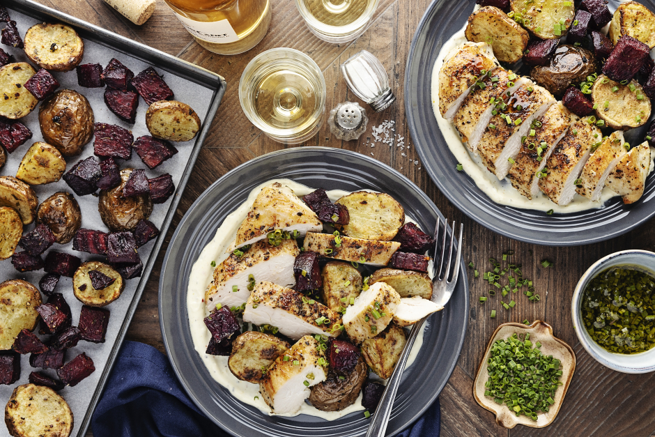 Poitrines de poulet printanières avec betteraves et pommes de terre