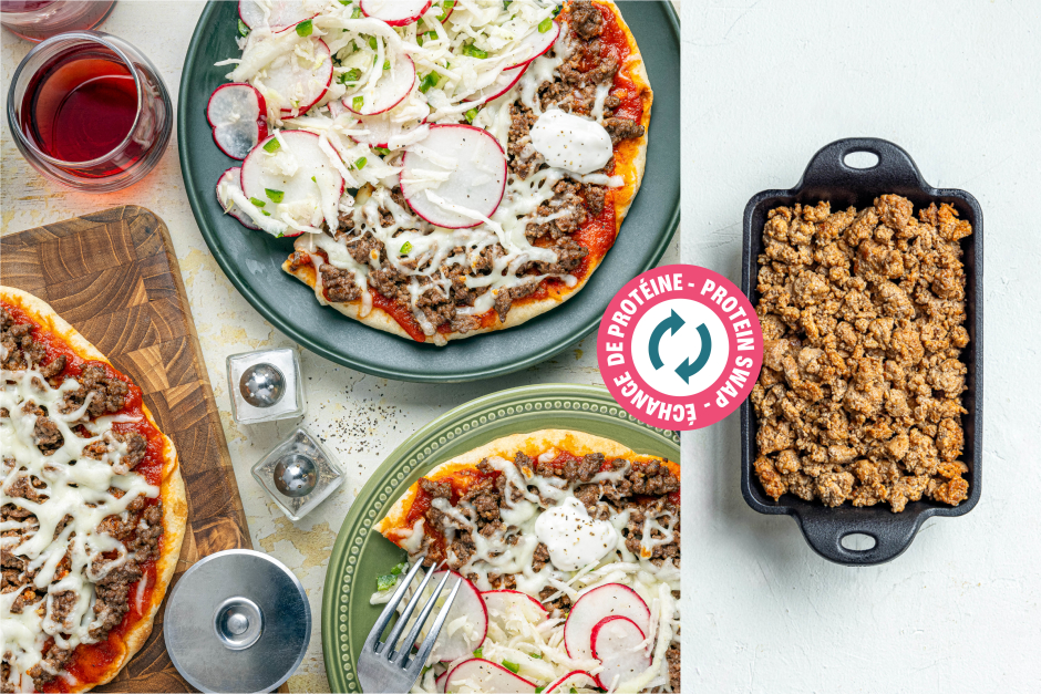 Protein Swap | Ground Chorizo Kebab-Inspired Naan Pizzas