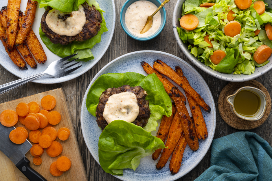 Carb-Wise: Pork Lettuce Burgers with Mozzarella Cheese