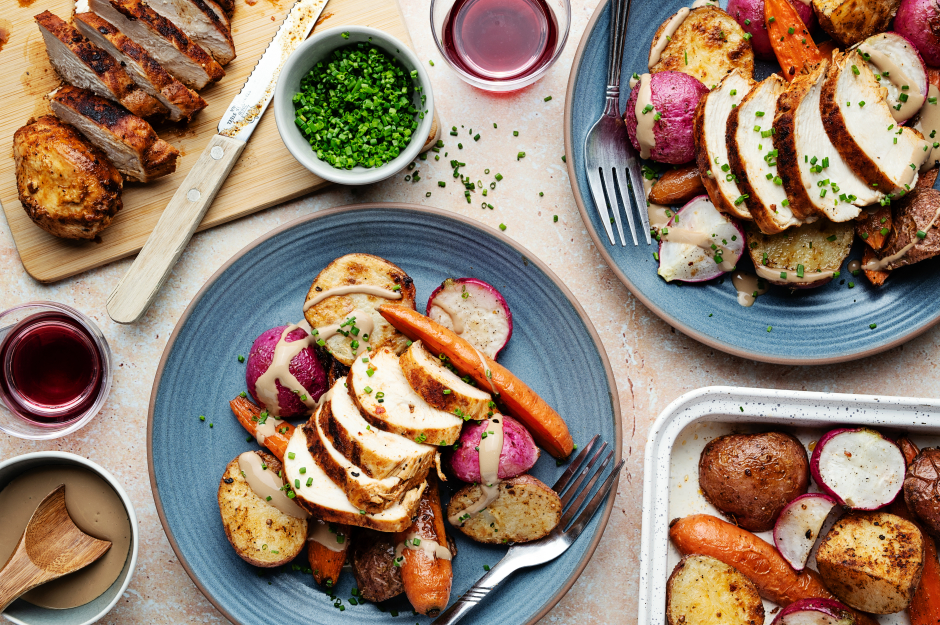 Seared Chicken Breasts with Roasted Veggies