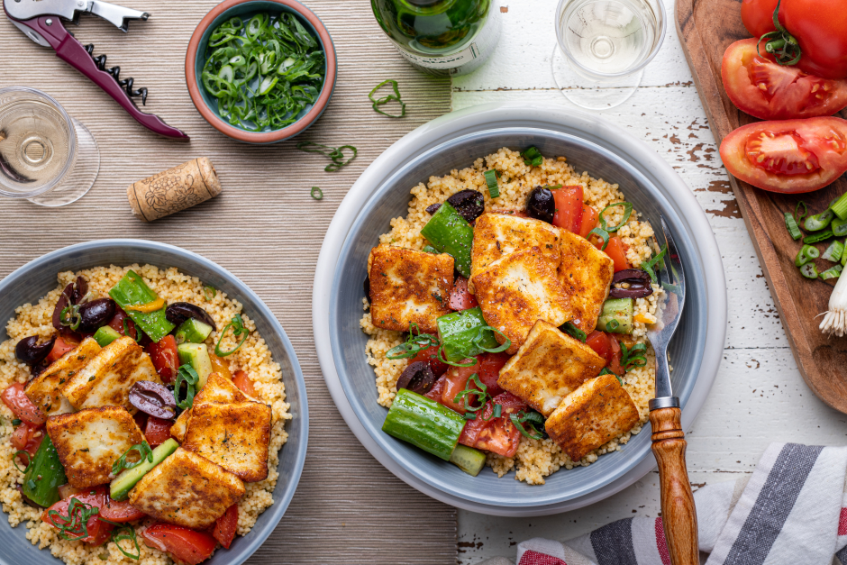 Pan-Seared Halloumi & Greek-Style Salad