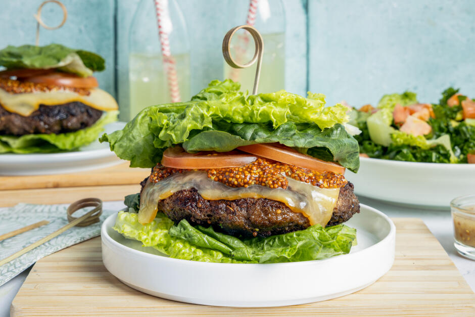 Smoked Cheddar Beef Lettuce Burgers
