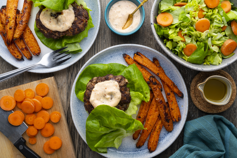 Carb-Wise: Beef Lettuce Burgers with Mozzarella Cheese