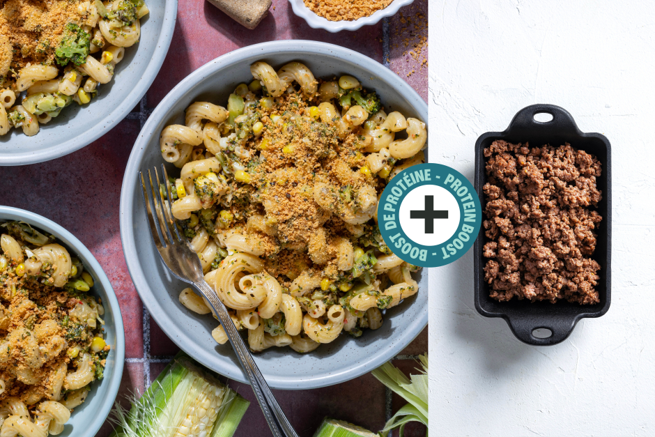 Boost de protéines | Cavatappis au bœuf haché, maïs et brocolis