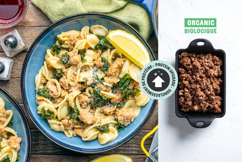 Surclassement de protéine |  Goodfood & Chef: Orechiettes au bœuf haché BIO et kale