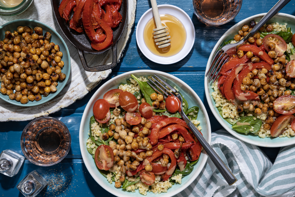 Vegan Maple-Dijon Roasted Chickpea & Freekeh Nourish Bowls